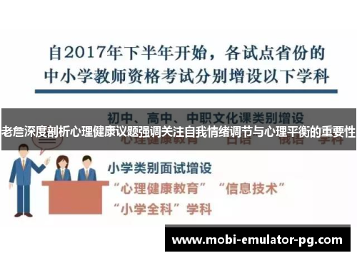 老詹深度剖析心理健康议题强调关注自我情绪调节与心理平衡的重要性 老詹深度剖析心理健康议题强调关注自我情绪调节与心理平衡的重要性